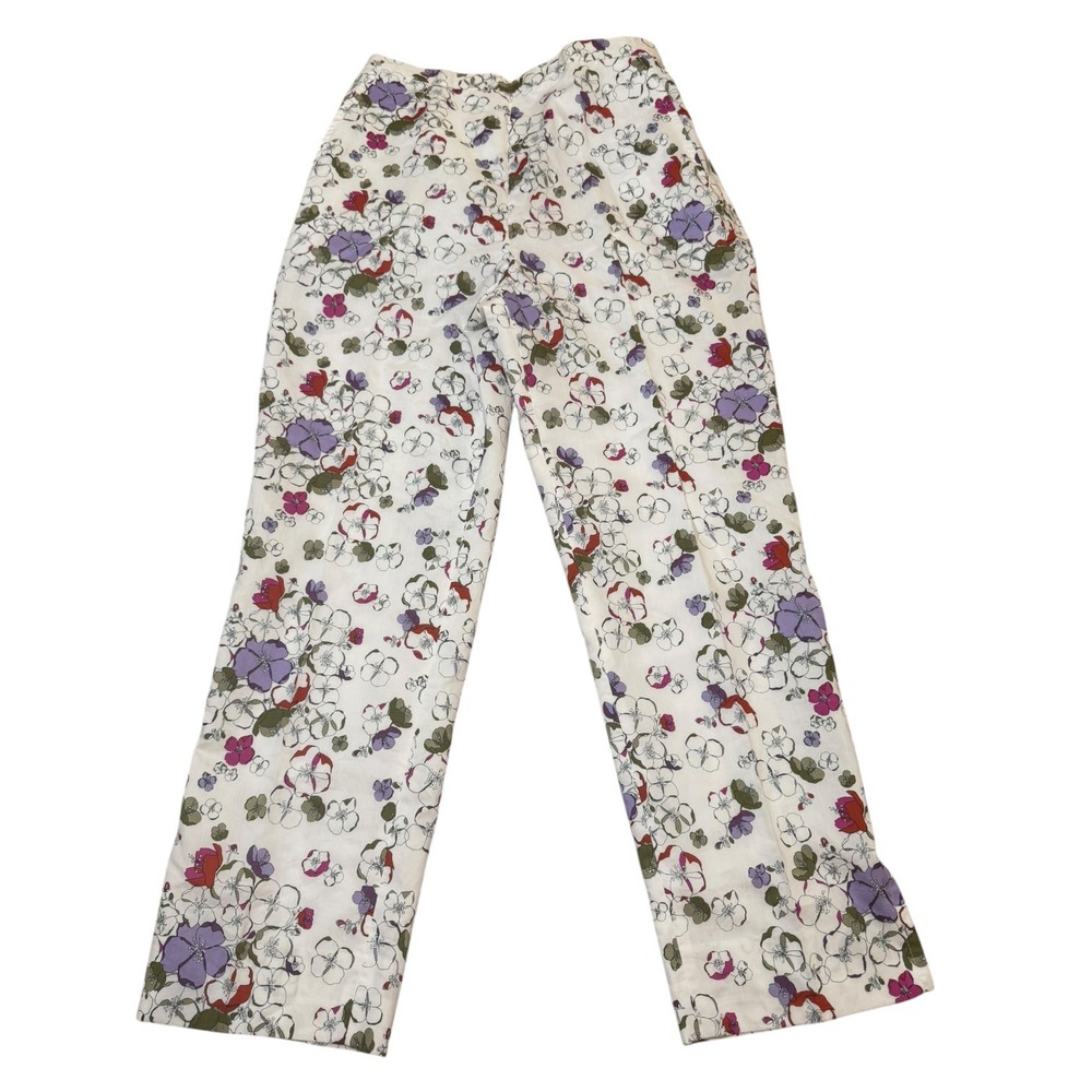 NWT VTG Bernard Zins Paris Floral Trousers Made In France 100% Cotton 6 Cropped